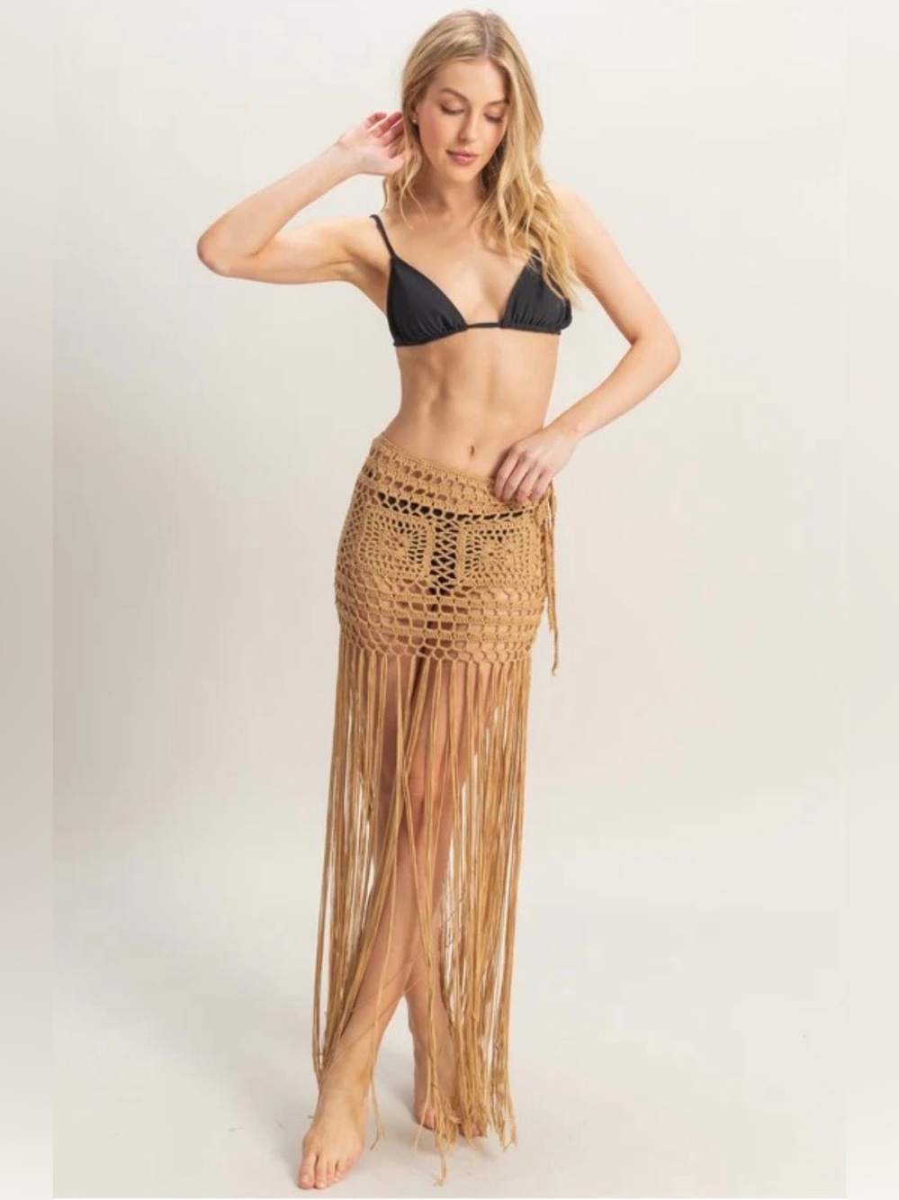 💥Crochet Fringe Beach Skirt - Tan